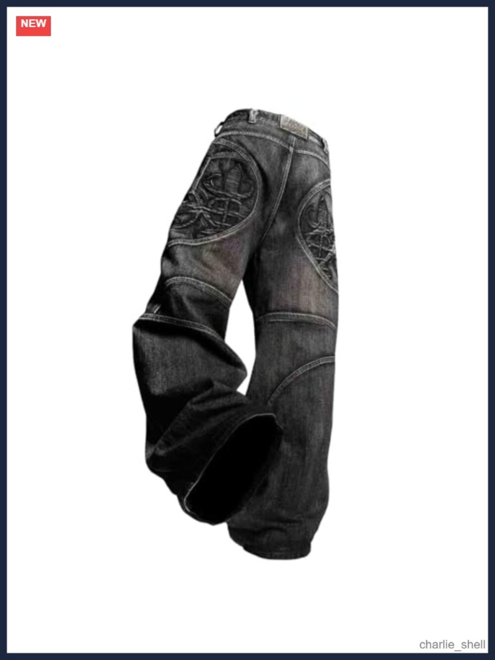 Gothic Wide Leg Jeans Y2K Loose Fit Embroidery Denim Pants
